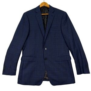 NEW Calvin Klein Mens 40L Blue Plaid 100% Wool 2 Button Blazer Sport Coat Jacket